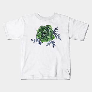 Watercolor houseleek - green and indigo Kids T-Shirt